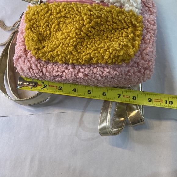 Fuzzy Pink Mini Small Backpack Purse Handbag with Gold Straps - Picture 5 of 11